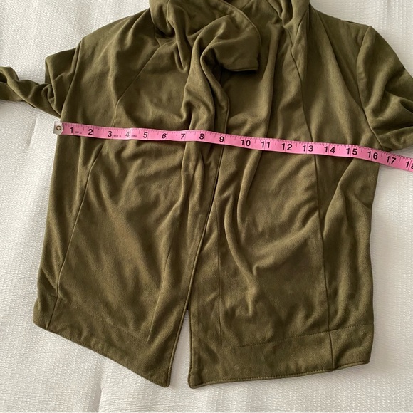 Faux Suede Green Draped Front Cropped Jacket - Picture 5 of 9